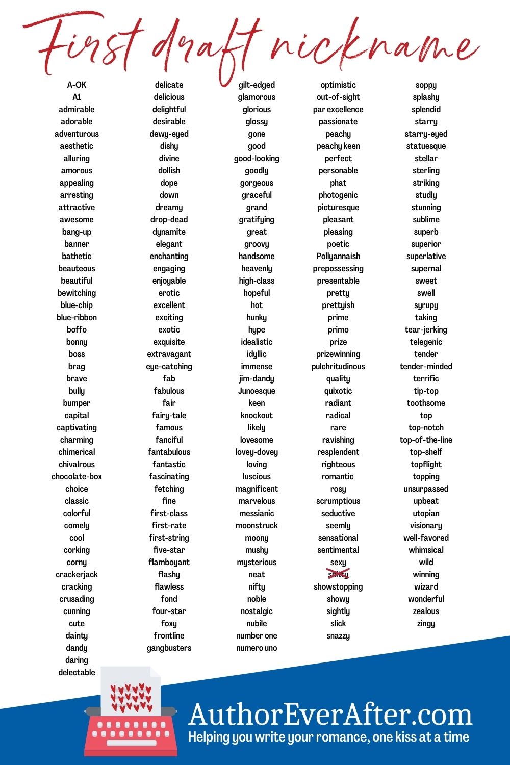 Author Ever After 200+ lovely adjectives