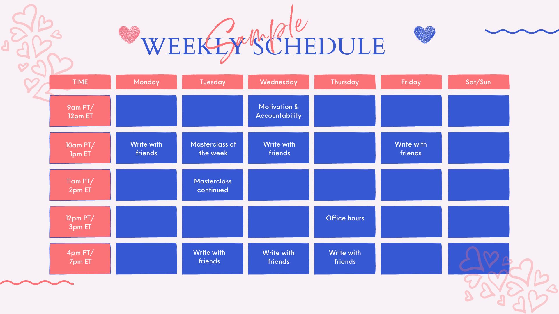 Author Ever After KIndle Your Romance sample weekly calendar