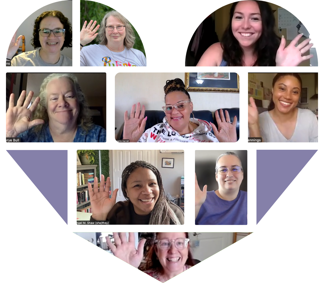 heart shaped collage of 9 women smiling