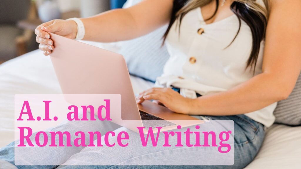 AI and Romance Writing Woman sitting on her bed with a laptop